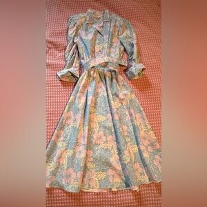 VINTAGE Pastel Floral Print Belted Women's Dress GOLDEN GIRLS 80s SIZE 10